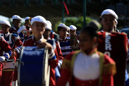 salvador, bahia, brazil - october 14, 2016: Members of the Bahia State Public School's fanfare are seen during a performance at the Centro Administrativo da Bahia in the city of Salvador.