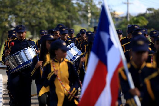 salvador, bahia, brazil - october 14, 2016: Members of the Bahia State Public School's fanfare are seen during a performance at the Centro Administrativo da Bahia in the city of Salvador.