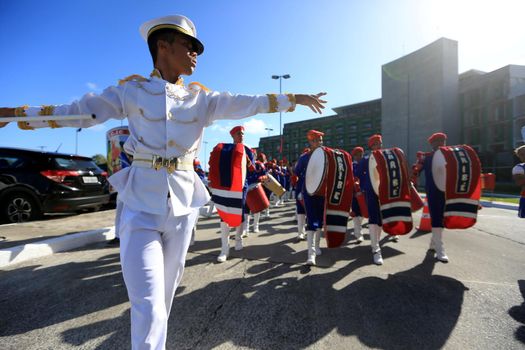 salvador, bahia, brazil - october 14, 2016: Members of the Bahia State Public School's fanfare are seen during a performance at the Centro Administrativo da Bahia in the city of Salvador.