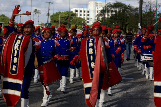 salvador, bahia, brazil - october 14, 2016: Members of the Bahia State Public School's fanfare are seen during a performance at the Centro Administrativo da Bahia in the city of Salvador.