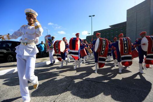 salvador, bahia, brazil - october 14, 2016: Members of the Bahia State Public School's fanfare are seen during a performance at the Centro Administrativo da Bahia in the city of Salvador.