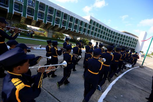 salvador, bahia, brazil - october 14, 2016: Members of the Bahia State Public School's fanfare are seen during a performance at the Centro Administrativo da Bahia in the city of Salvador.