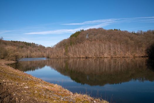 Panoramic image of Dhunn water reservoir, Bergisches Land, Germany
