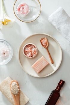 Beauty and fashion concept with spa set on white background