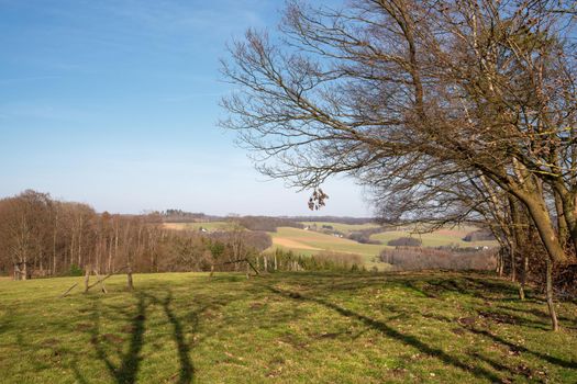 Panoramic landscape along the long distance hiking trail Bergischer Panoramasteig, Bergisches Land, Germany