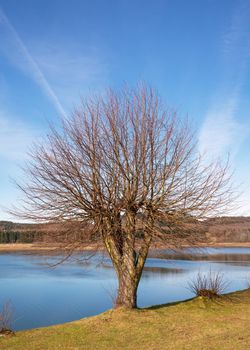 Panoramic image of Dhunn water reservoir, Bergisches Land, Germany