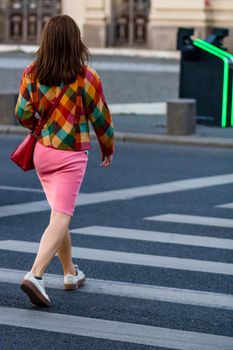 People moving, pedestrians walking in downtown district of Bucharest, Romania, 2021