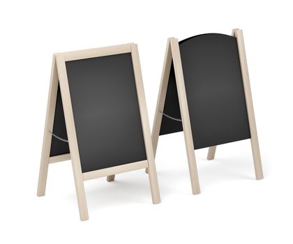 Restaurant or cafe menu display boards on white background