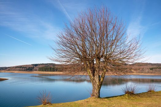 Panoramic image of Dhunn water reservoir, Bergisches Land, Germany