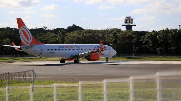 salvador, bahia, brazil - september 13, 2016: Boeing 737-8EH aircraft from Gol Linhas Aereas company at the airport yard in the city of Salvador