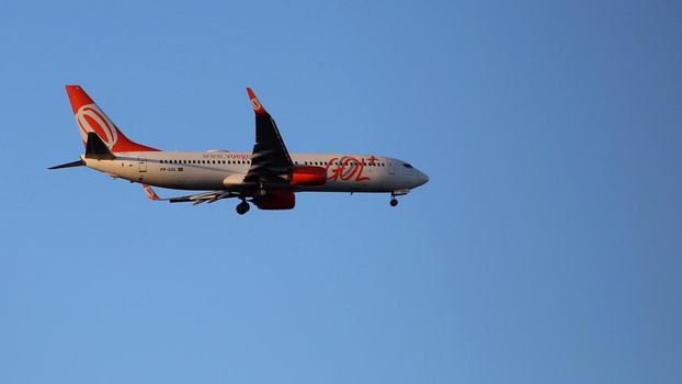 salvador, bahia, brazil - december 28, 2017: Boeing 737-8EH aircraft from Gol Linhas Aereas company during flight towards Salvador city airport.