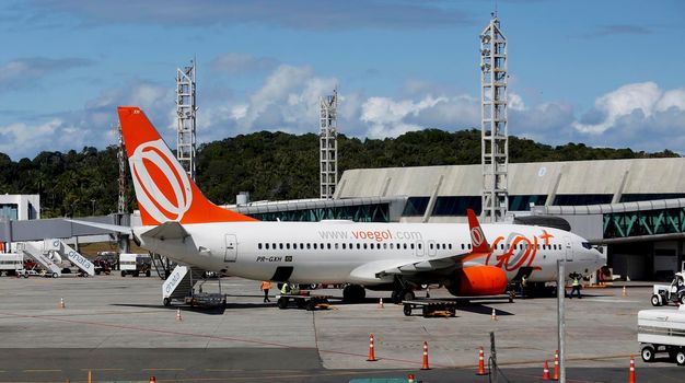 salvador, bahia, brazil - september 13, 2016: Boeing 737-8EH aircraft from Gol Linhas Aereas company at the airport yard in the city of Salvador