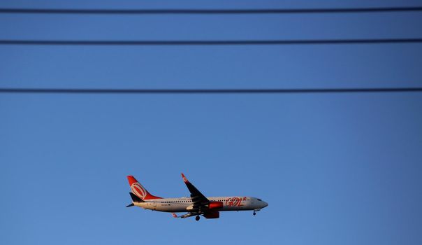 salvador, bahia, brazil - december 28, 2017: Boeing 737-8EH aircraft from Gol Linhas Aereas company during flight towards Salvador city airport.