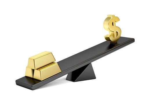 Concept image of imbalance between price of gold and US dollar