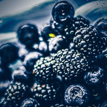 Blueberries and blackberries as fruit background, healthy food and berry juice, vegan snack and diet nutrition.