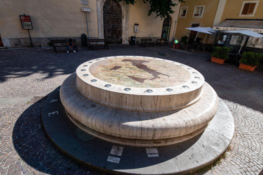 rieti.italy july 06 2021:rieti monument of the geographic center of italy