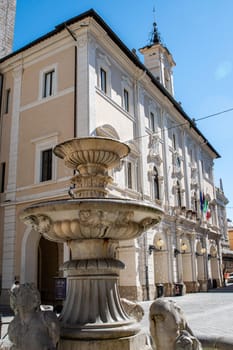 rieti.italy july 06 2021:rieti fountain in piazza vittorio emanuele II