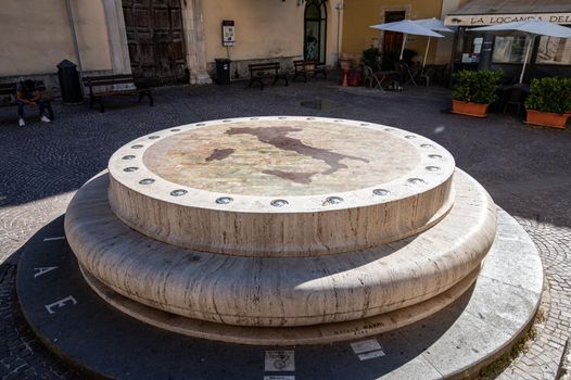 rieti.italy july 06 2021:rieti monument of the geographic center of italy