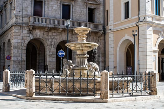 rieti.italy july 06 2021:rieti fountain in piazza vittorio emanuele II