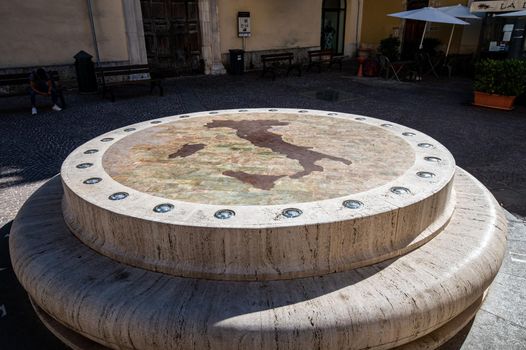 rieti.italy july 06 2021:rieti monument of the geographic center of italy