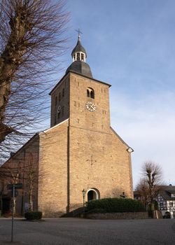 Old church of Lindlar against blue sky, Bergisches Land, Germany