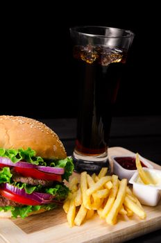 Burger served in bun in nutrition fast food concept