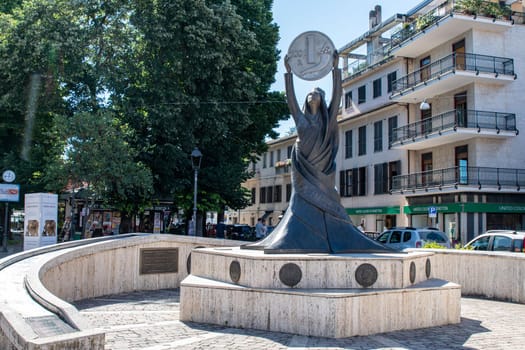 rieti.italy july 06 2021:rieti monument to the lyre placed outside the city
