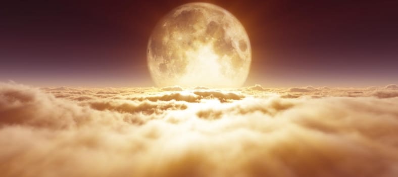 above clouds full moon illustration, 3d rendering