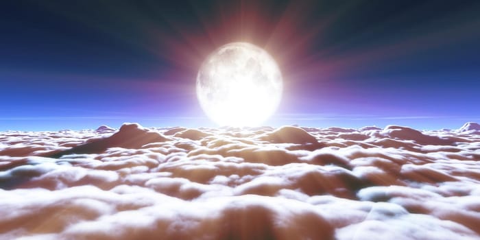 above clouds full moon illustration, 3d rendering