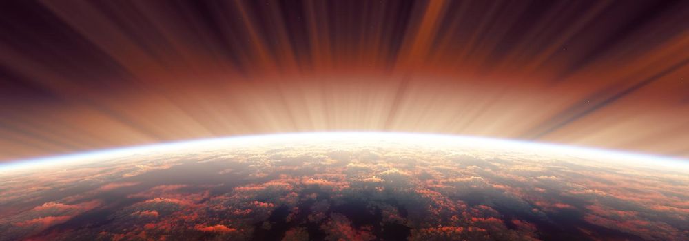 sunrise from space aurora, 3d rendering illustration