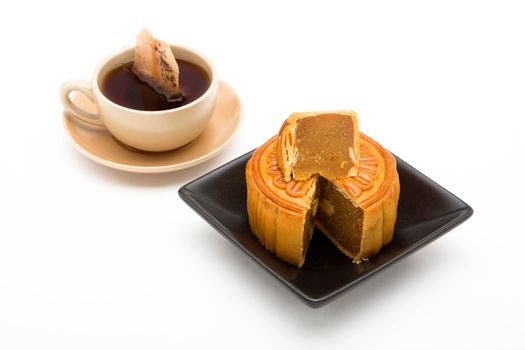 Mooncake and tea,Chinese mid autumn festival food.