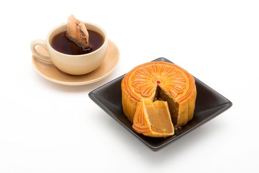 Mooncake and tea,Chinese mid autumn festival food.