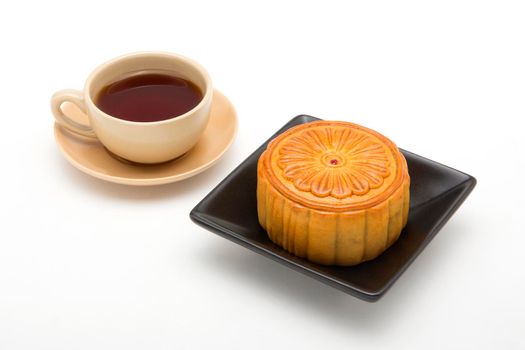 Mooncake and tea,Chinese mid autumn festival food.