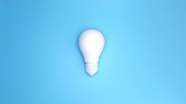 White light bulb on bright blue background in pastel colors.