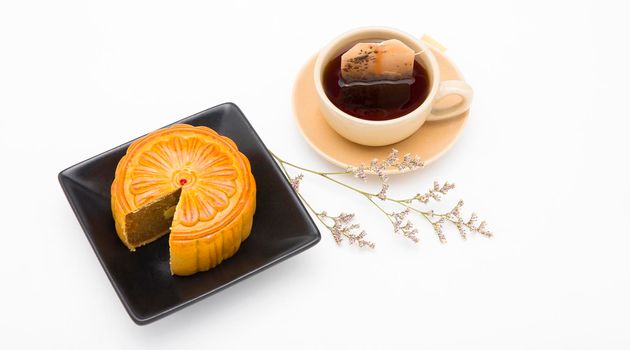 Mooncake and tea,Chinese mid autumn festival food.