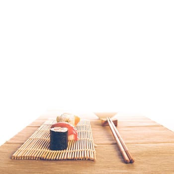 Maki Sushi set on wooden background