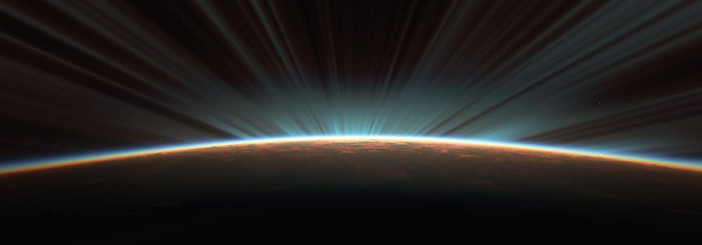 sunrise from space aurora, 3d rendering illustration