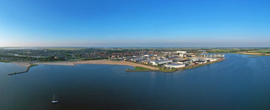 Aerial panorama from Lemmer in the Netherlands at sunset