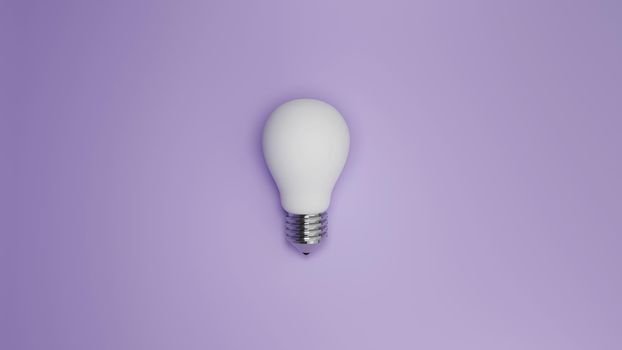 White light bulb on bright purple background in pastel colors.