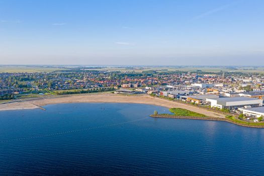 Aerial view on the beach and the city from Lemmer in the Netherlands