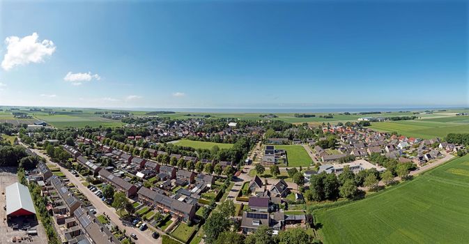 Aerial panorama from the village Ternaard in Friesland the Netherlands