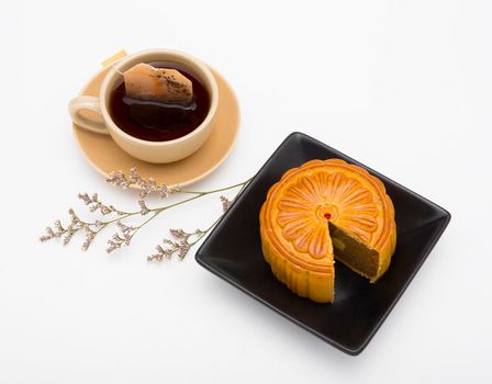 Mooncake and tea,Chinese mid autumn festival food.