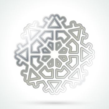 Silver snowflake icon. Abstract winter symbol. Decorative element for brochure, flyer, greeting card. Vector illustration.