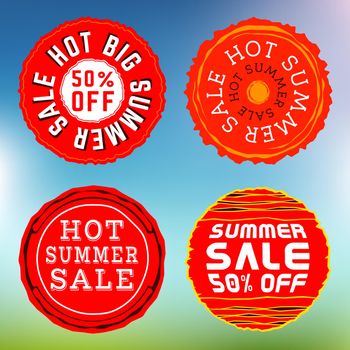 Set of summer sale stamps, insignias. Vector illustration.