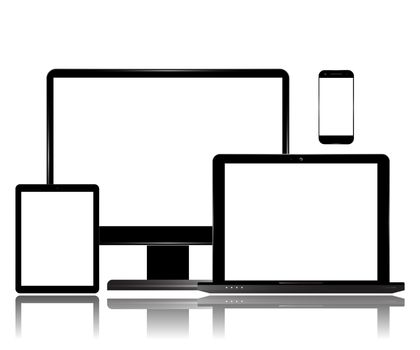 Monitor Tablet Laptop Smartphone Computer Set. Realistic vector illustration.
