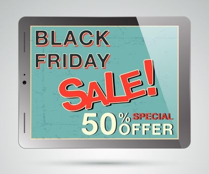 Black friday sale design. Metallic Tablet PC Pad. Vector illustration.