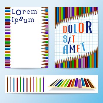 Set of Abstract Brochures, Flyers template with Colored Pencils. Vector design.