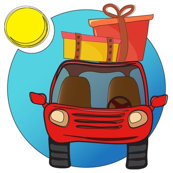 Cartoon car with luggage ready to travel. Vector illustration.