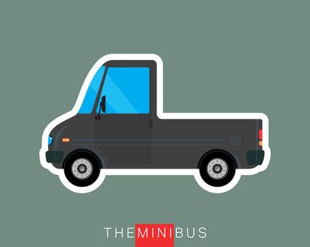 Pickup bus, freight bus, delivery bus. Colored mini van. Commercial vehicle minibus. Vector illustration