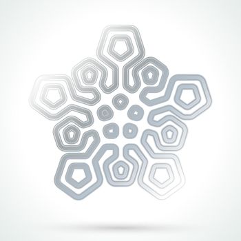 Silver snowflake icon. Abstract winter symbol. Decorative element for brochure, flyer, greeting card. Vector illustration.